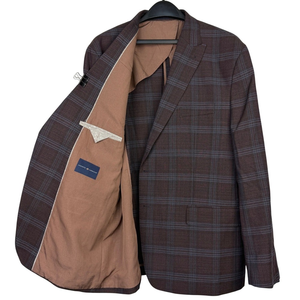 Joseph Abboud Mens 50R WOOL Stretch Blazer Sport Coat Jacket Brown Plaid